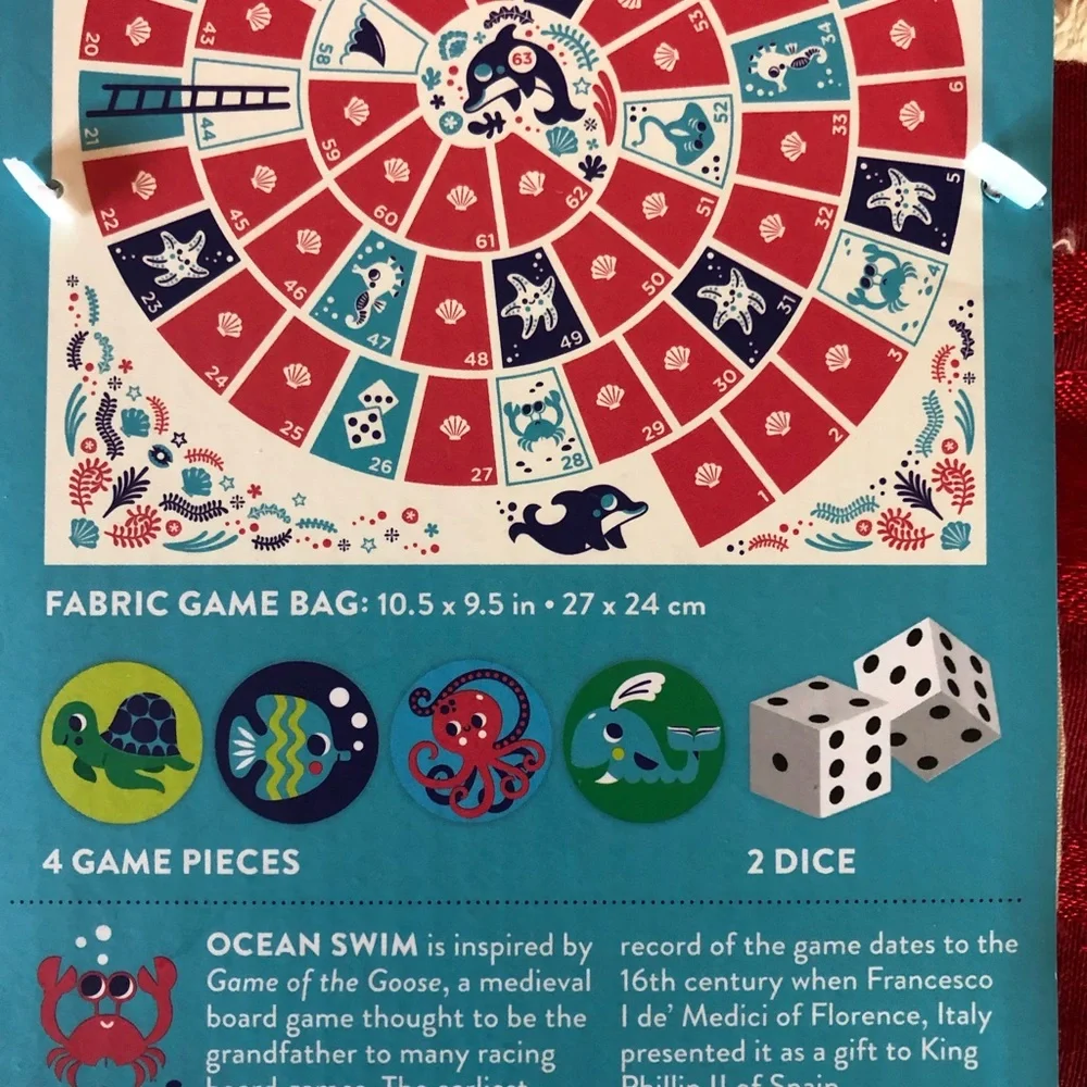 Mudpuppy Games to Go Ocean Swim comes with a fabric game bag for easy travel